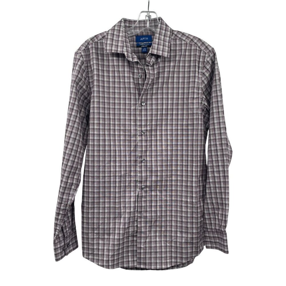 Apt.9 Mens Plaid Button Up Top Slim Fit Purple/Multi Size Small
